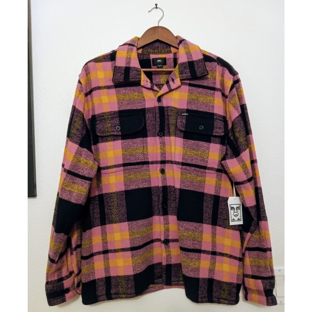 Obey Fitzgerald Woven Burnt Brick Multi Flannel NWT Plaid Heavy Button Down SZ L